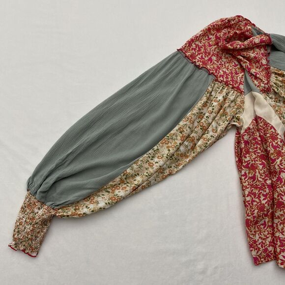 Oli & Hali Boho Patchwork Floral Blouse Button Front Top Womens Small - Picture 5 of 13